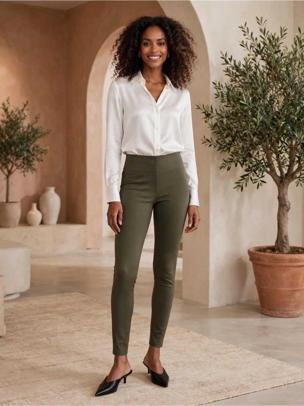 LOFT Olive Ponte High-Rise Skinny Leggings Chic Business Casual Size L